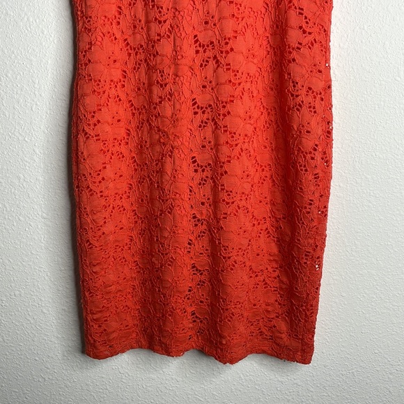 Y2K Ambiance Apparel Size M Coral Orange Floral Lace Bodycon Stretch Mini Dress - Picture 6 of 8